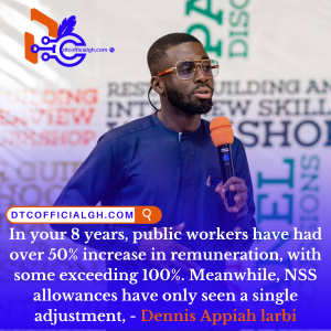NSS allowance, Ghana youth advocacy, Dennis Appiah Larbi, increase NSS allowance, National Service Scheme, Nana Addo Dankwa Akufo-Addo, fair compensation, economic equity, Ghana public workers, NSS personnel, cost of living, salary increment, youth welfare, NSS allowance formula, John Mahama, Kpessa-Whyte, Jubilee House, Ghana government policy, social advocacy, young people in Ghana, NSS budget adjustment.