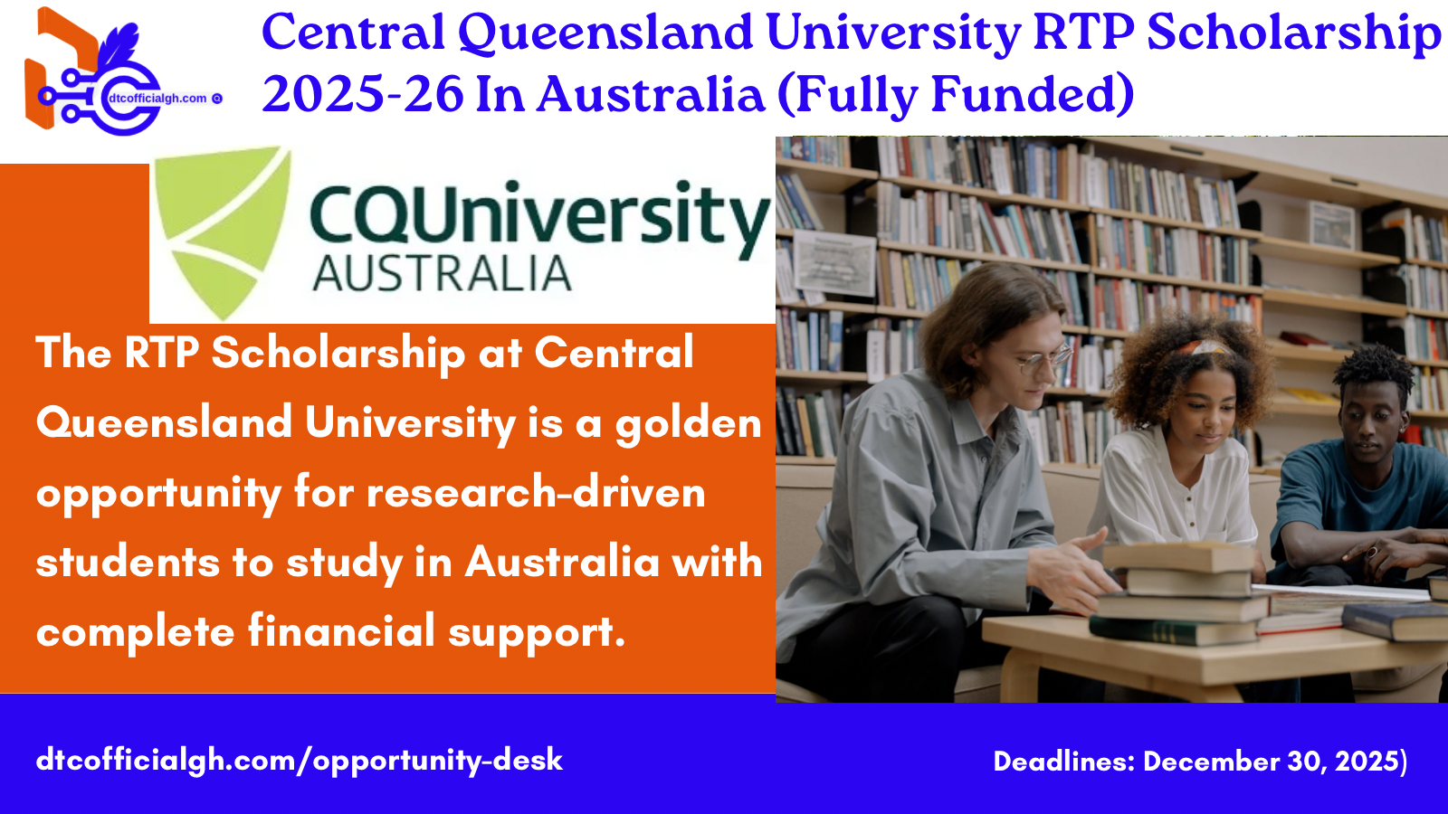 Central Queensland University, RTP Scholarship 2025, Fully Funded Scholarships, Study in Australia,