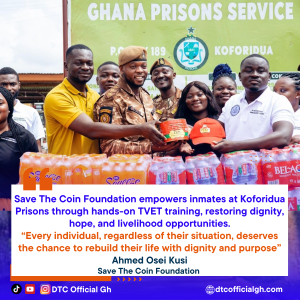 Save The Coin Foundation empowers inmates at Koforidua Prisons through hands-on TVET training, restoring dignity, hope, and livelihood opportunities.